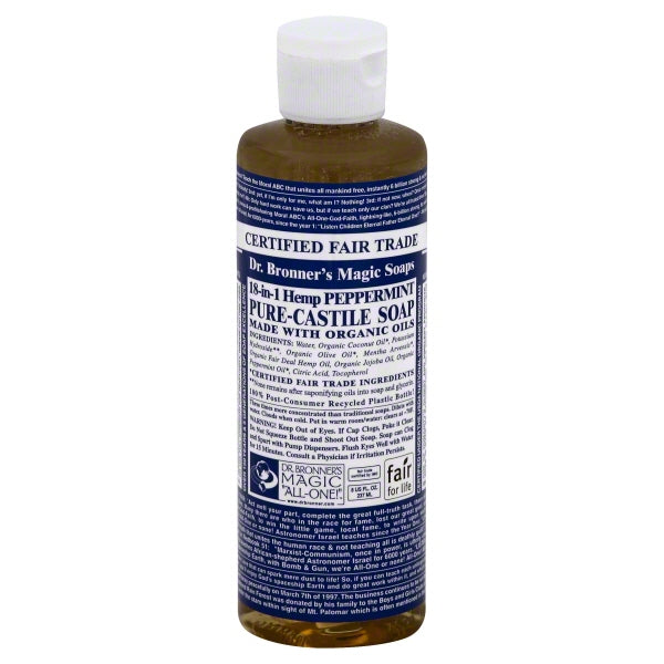 Dr. Bronner’s 18-in-1 Hemp Peppermint Pure-Castile Soap – Organic & Fair Trade, 8 fl oz