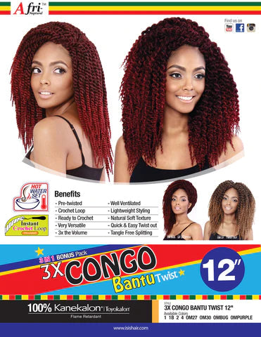 Mane Concept Crochet Braids Afri Natural 3X Congo Bantu Twist 12" - Elevate Styles