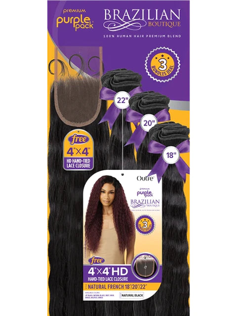 Outre Premium Human Hair Weave Blend - Natural French 18" 20" 22" + 4x4 HD Hand-Tied Lace Closure - Elevate Styles