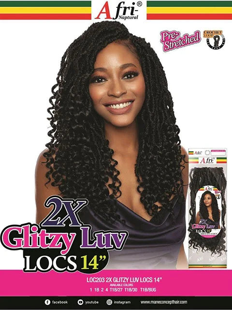 Mane Concept Crochet Braids Afri Natural - 2X GLITZY LUV LOCS 14" LOC203 - Elevate Styles