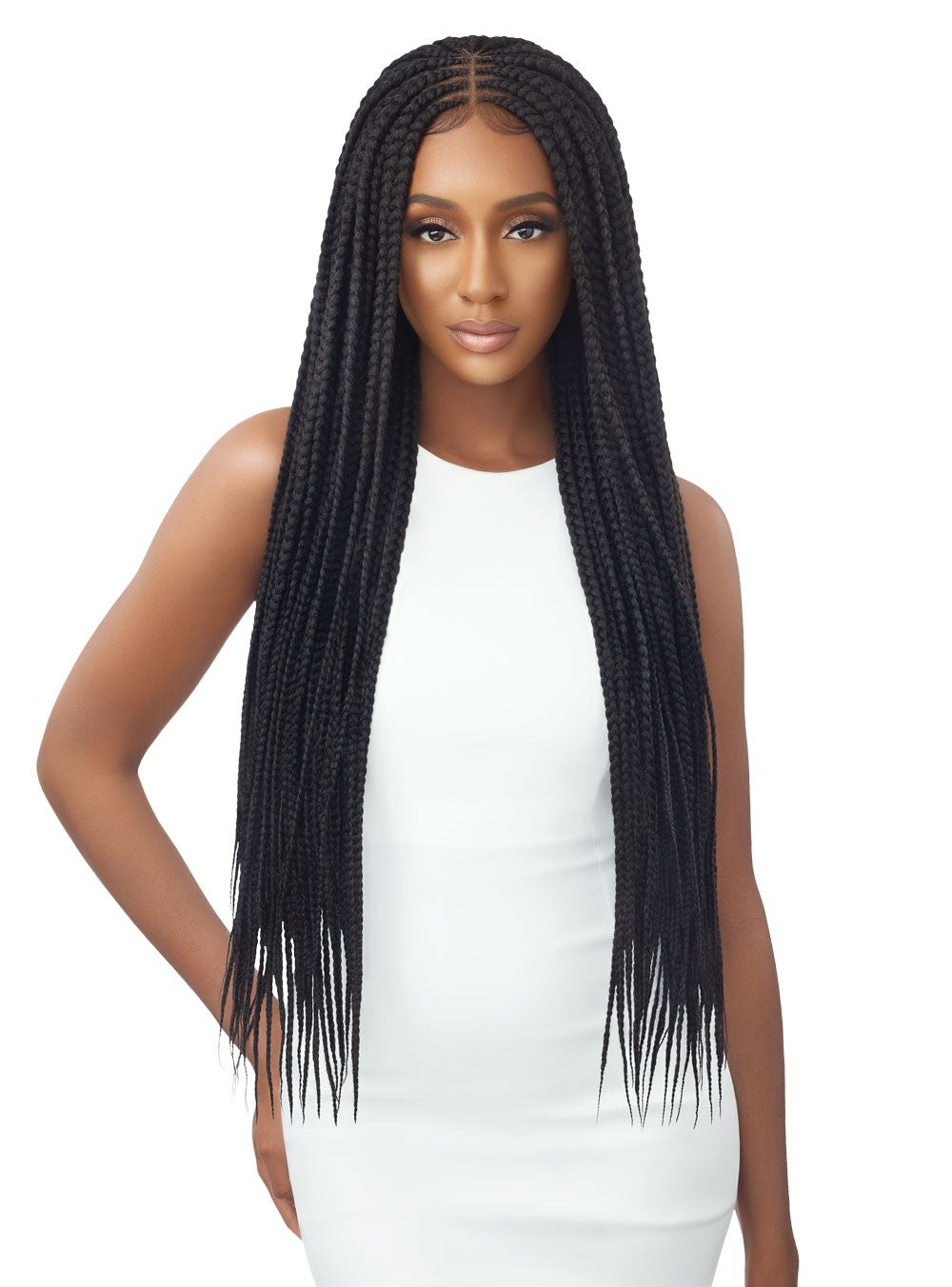 Outre 4x4 Pre-Braided Lace Front Wig - Middle Part Feed-In Box Braids 36" - Elevate Styles