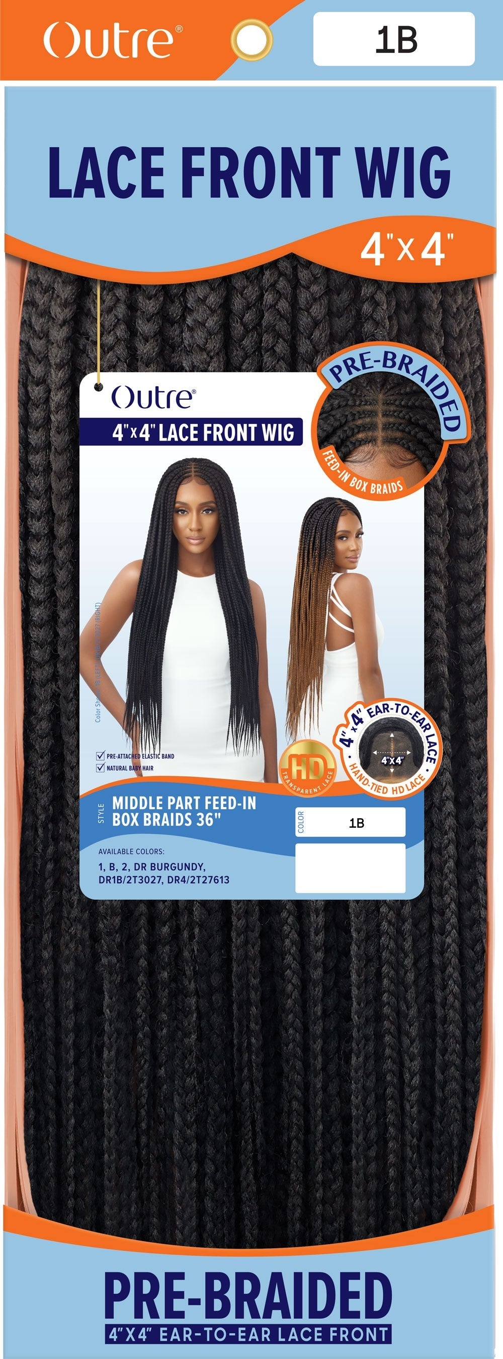 Outre 4x4 Pre-Braided Lace Front Wig - Middle Part Feed-In Box Braids 36" - Elevate Styles