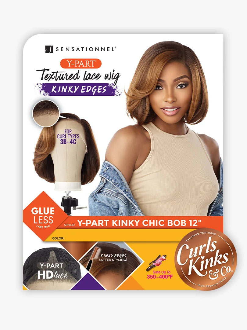 Sensationnel Curls Kinks & Co Kinky Edges Y Part Kinky Chic Bob 12" Lace Front Wig KEYPKCB12