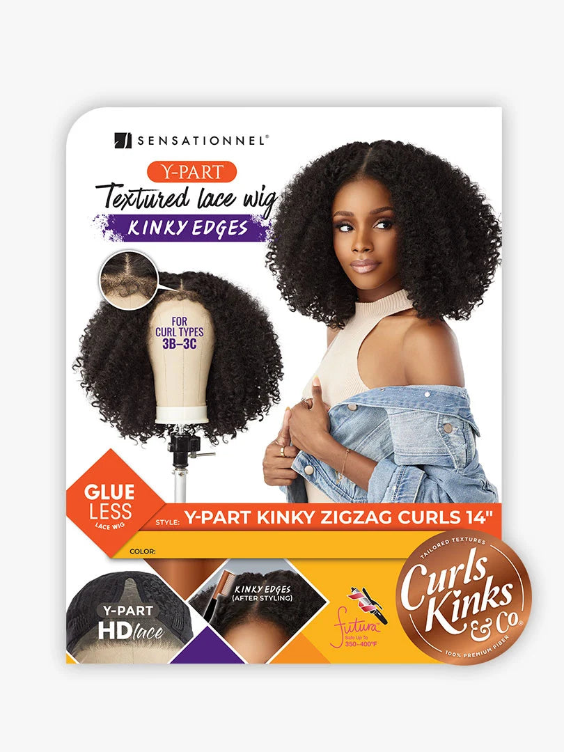 Sensationnel Curls Kinks & Co Kinky Edges Y Part Kinky Zig Zag Curls 14" Lace Front Wig KEYPKZC14