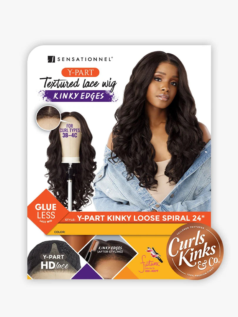 Sensationnel Curls Kinks & Co Kinky Edges Y Part Kinky Loose Spiral 24" Lace Front Wig KEYPKLSP24