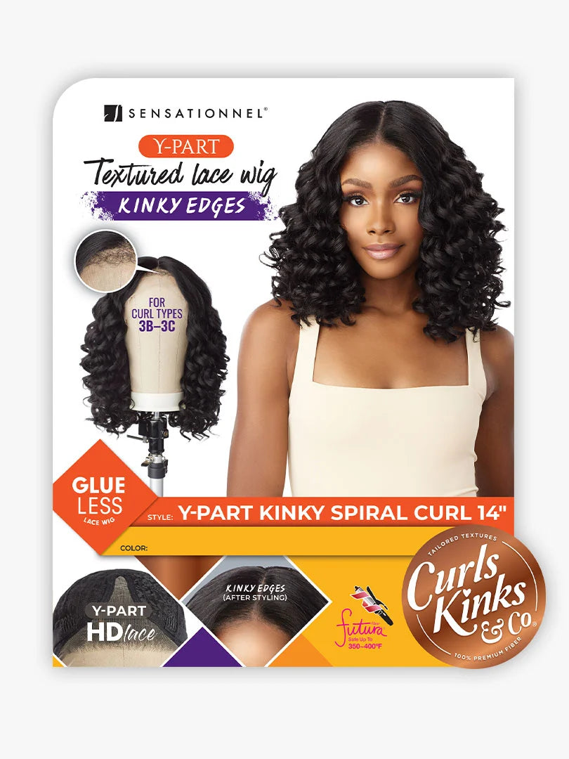 Sensationnel Curls Kinks & Co Kinky Edges Y Part Kinky Spiral Curl 14" Lace Front Wig KEYPKSP14