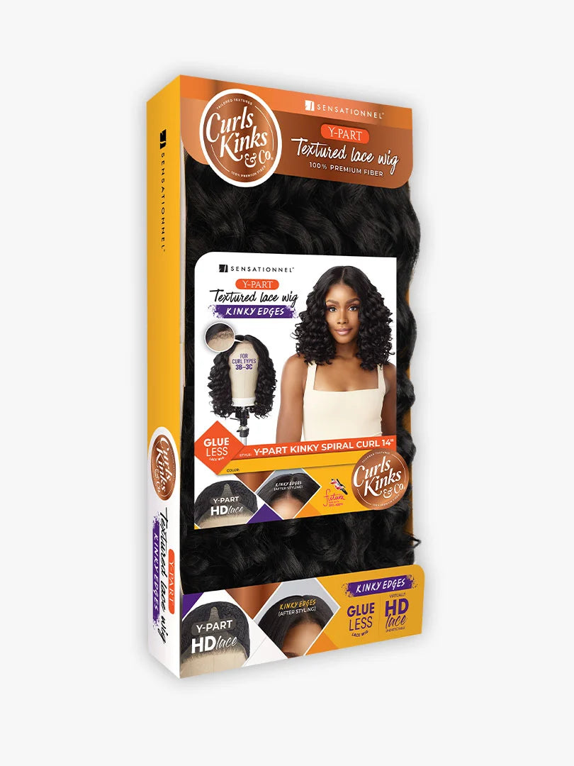 Sensationnel Curls Kinks & Co Kinky Edges Y Part Kinky Spiral Curl 14" Lace Front Wig KEYPKSP14