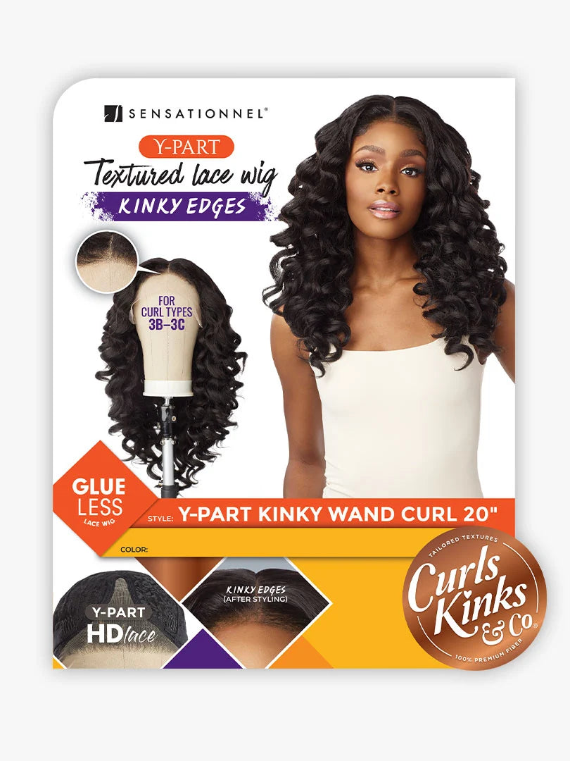 Sensationnel Curls Kinks & Co Kinky Edges Y Part Kinky Wand Curl 20" Lace Front Wig KEYPKWAD20