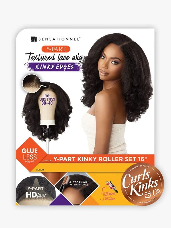 Sensationnel Curls Kinks & Co Kinky Edges Y Part Kinky Roller Set 16" Lace Front Wig KEYPKROL16