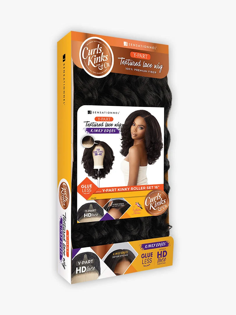 Sensationnel Curls Kinks & Co Kinky Edges Y Part Kinky Roller Set 16" Lace Front Wig KEYPKROL16