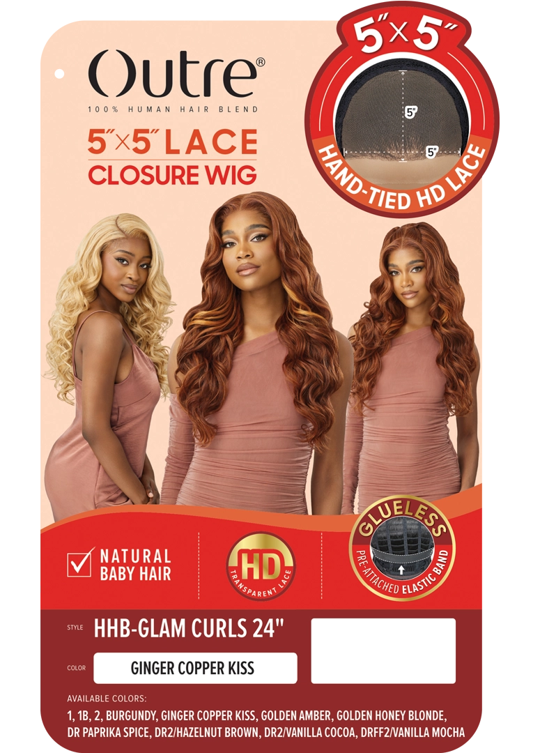 Outre 5"x 5" HD Lace Closure Lace Front Wig HHB Glam Curls 24"