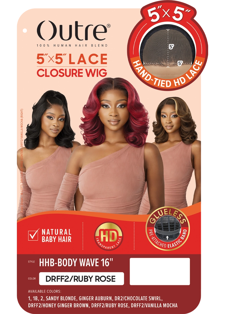 Outre 5"x 5" HD Lace Closure Lace Front Wig HHB-Body Wave 16" - Elevate Styles