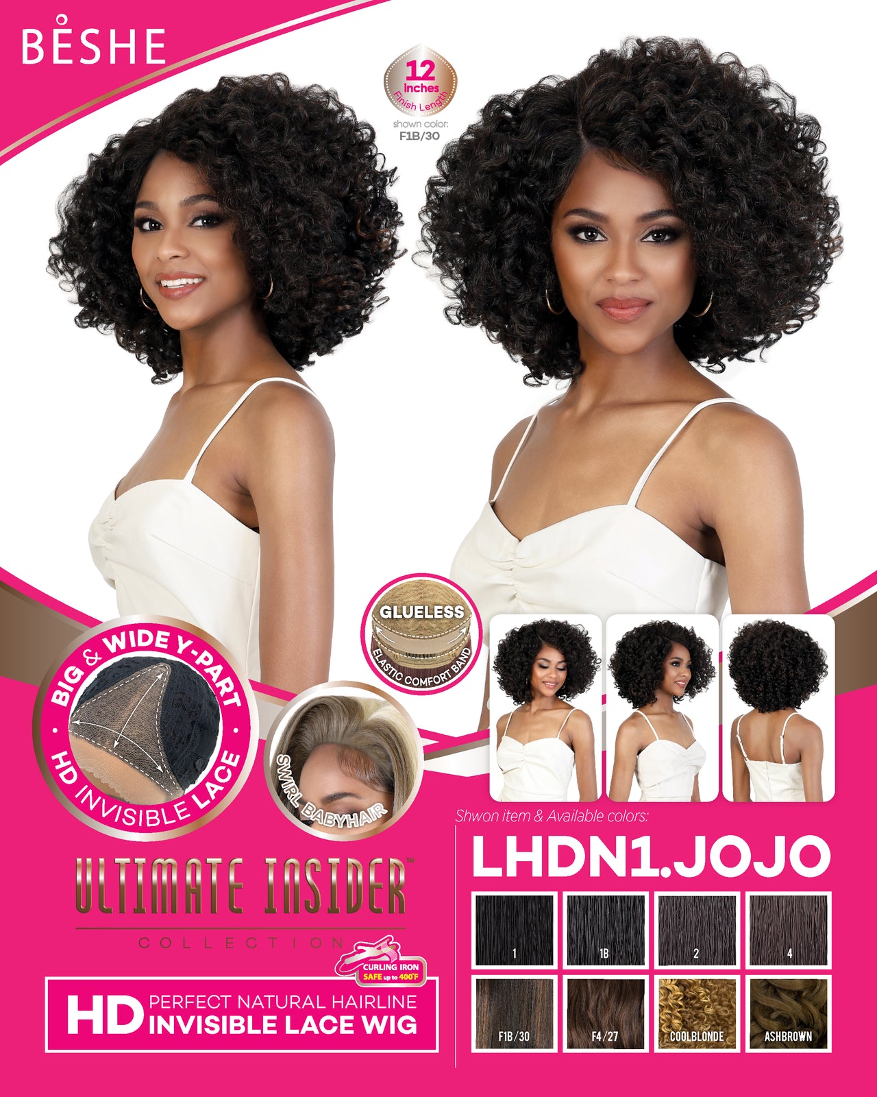 Beshe HD Invisible Lace Front Wig with Natural Curly Style LHDN1.JOJO