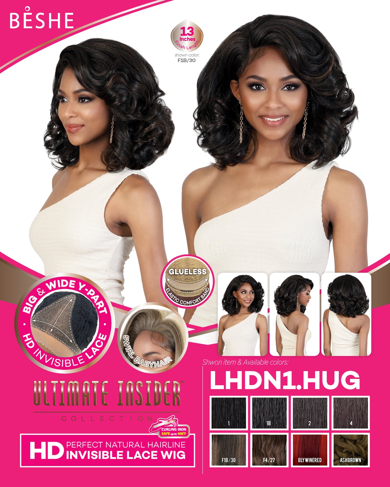 Beshe HD Invisible Lace Wig with Voluminous Waves LHDN1.HUG