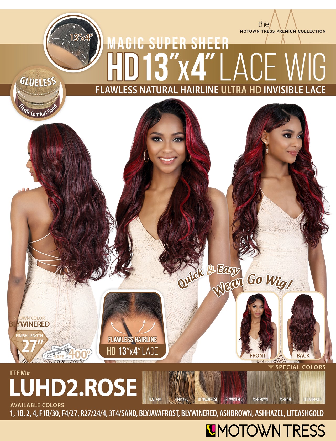 Motown Tress Ultra HD 13"x6" Lace Front Wig LUHD2 Rose