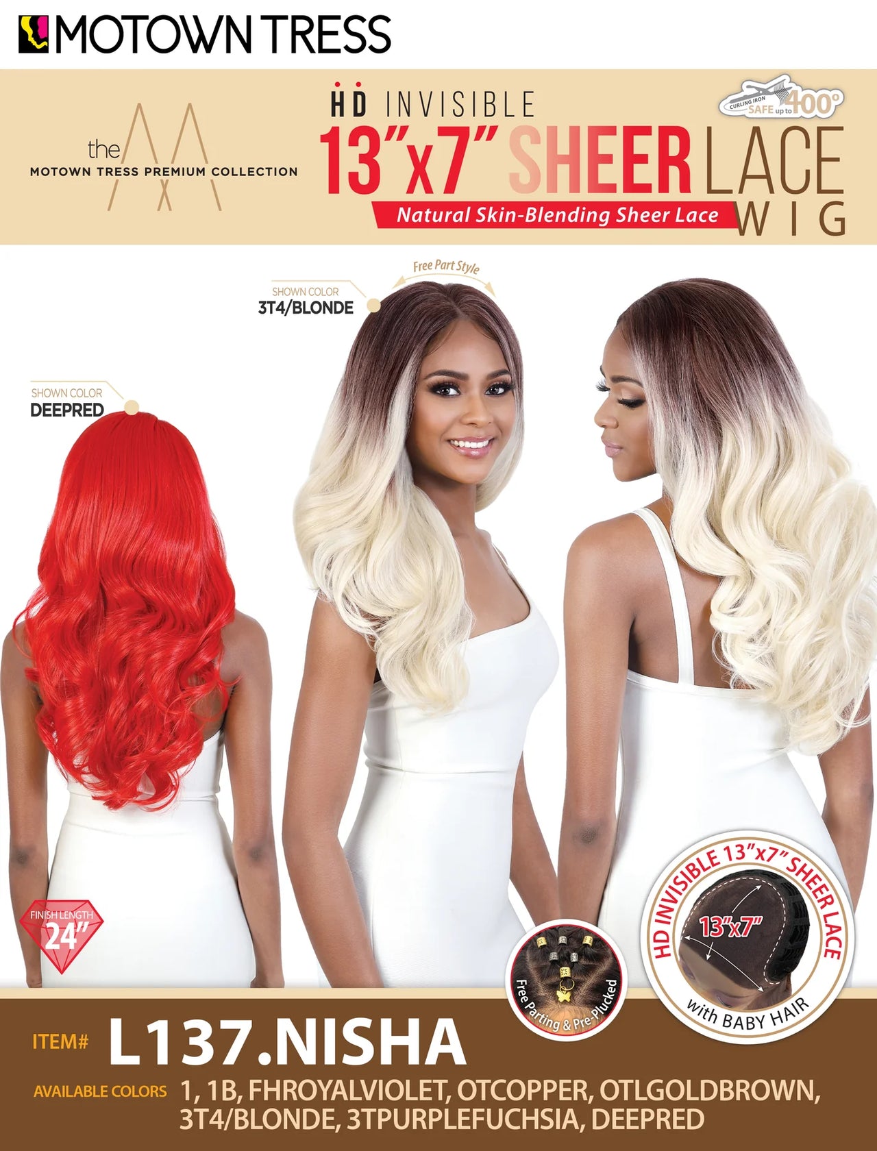 MOTOWN TRESS 13"X7" SHEER LACE WIG - L137.NISHA - Elevate Styles