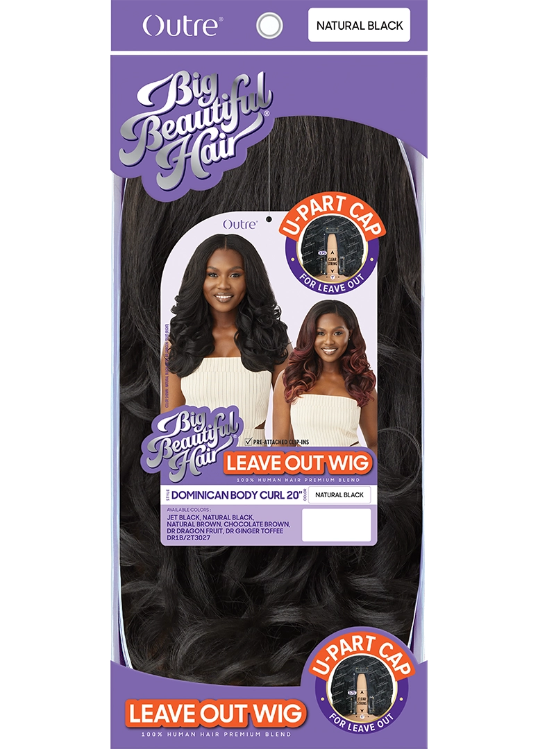 Outre Big Beautiful Hair Human Blend Leave Out U Part Wig Dominican Body Curl 20" - Elevate Styles