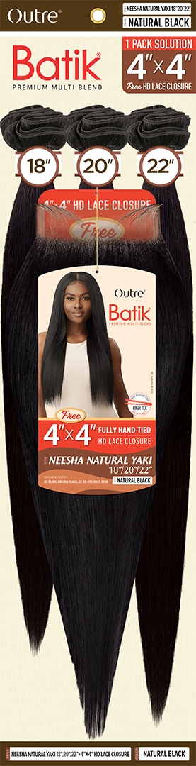 Outre Batik Premium Multi Blend Weave Bundle - Neesha Natural Yaki 18" 20" 22"+ 4x4 HD Lace Closure - Elevate Styles