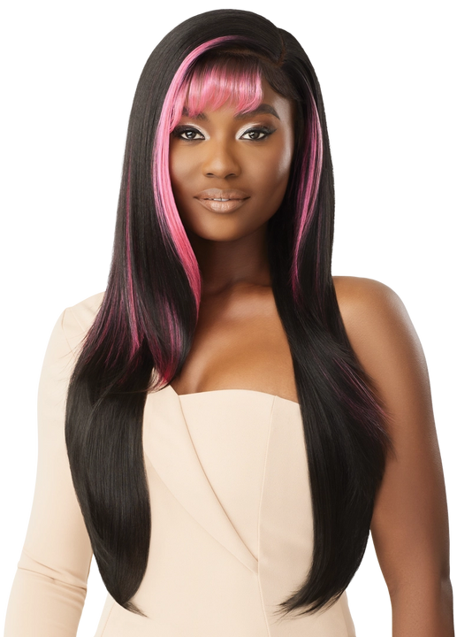 Wowfactor celebrity pink black hd lace front straight wig silky popular smooth