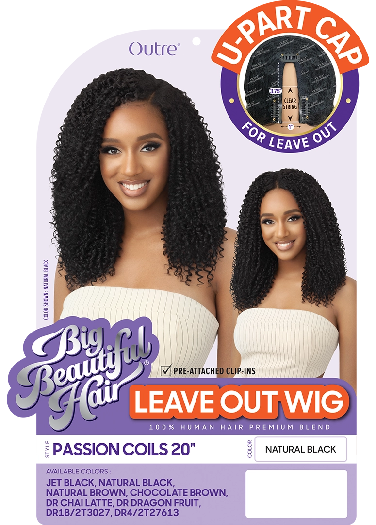 Outre Big Beautiful Hair Human Blend Leave Out U Part Wig Passion Coils 20" - Elevate Styles