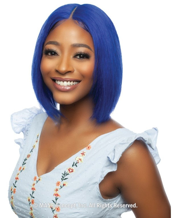 Mane Concept Trill 13A Pre-Colored Unprocessed Human Hair HD 6" Deep Lace Part Wig Royal Blue Straight Bob 10" TROC2331