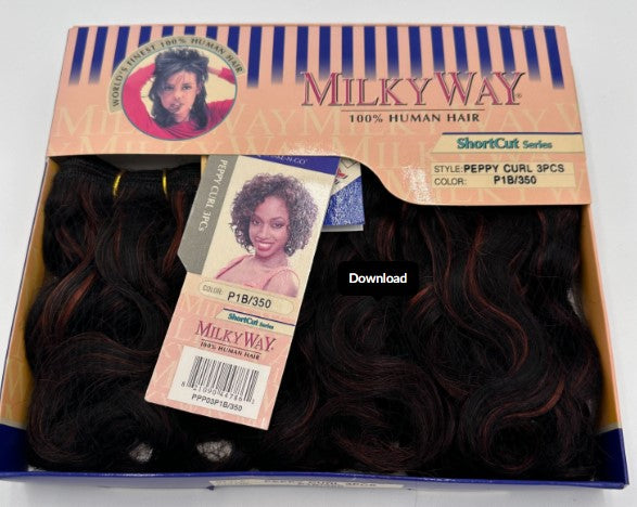 Milky Way 100% Human Hair Short Cut Series Weaving 3 Piece Set Peppy Curl