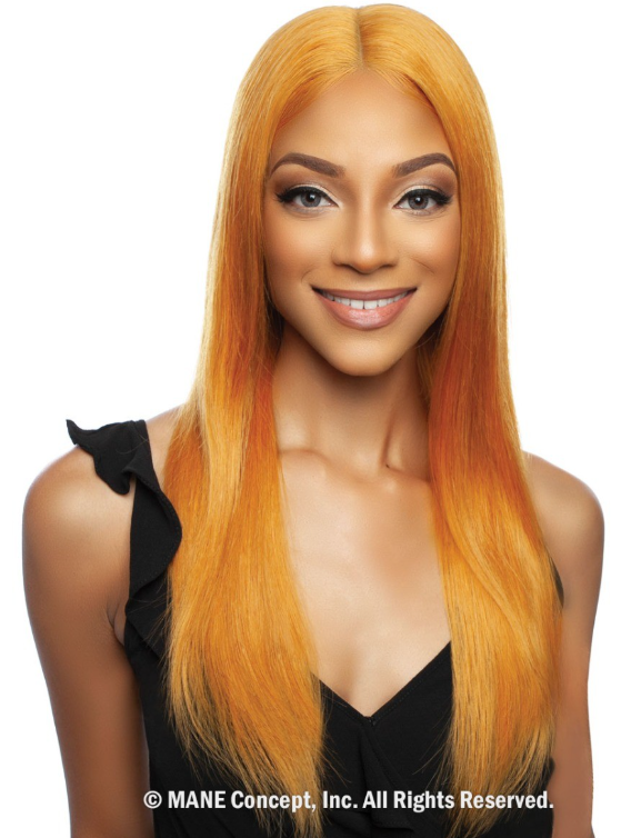 Mane Concept Trill 13A Pre-Colored Unprocessed Human Hair HD 6" Deep Lace Front Wig Ginger Orange Straight 28" TROC209