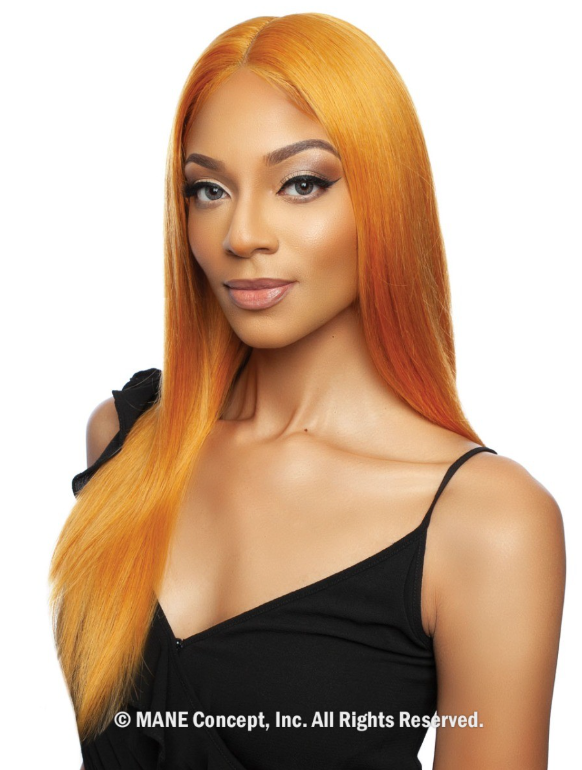 Mane Concept Trill 13A Pre-Colored Unprocessed Human Hair HD 6" Deep Lace Front Wig Ginger Orange Straight 28" TROC209