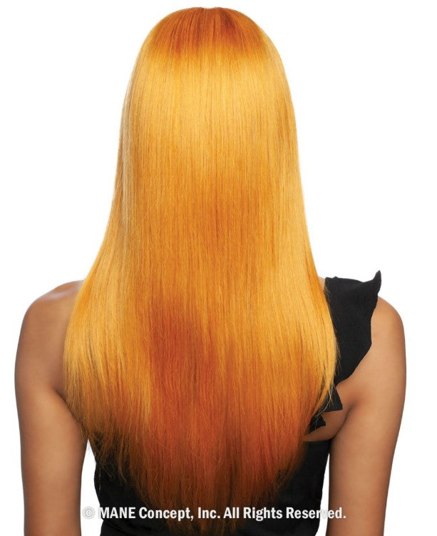 Mane Concept Trill 13A Pre-Colored Unprocessed Human Hair HD 6" Deep Lace Front Wig Ginger Orange Straight 28" TROC209