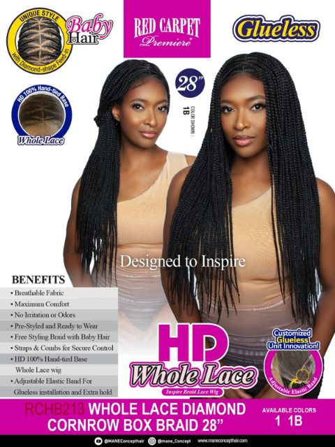 Mane Concept Whole Lace Diamond Cornrow Braid Lace Front Wig 28" RCHB213