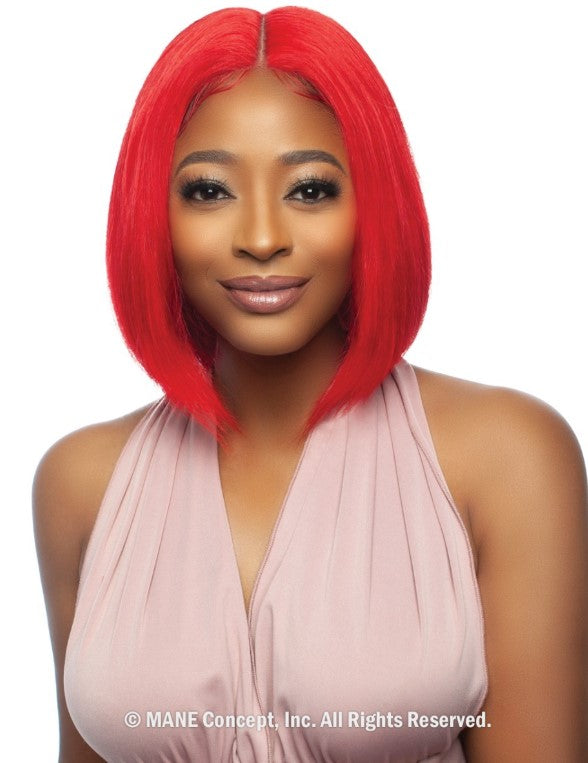 Mane Concept Trill 13A Pre-Colored Unprocessed Human Hair HD 6" Deep Lace Part Wig Red Straight Bob 10" TROC2330