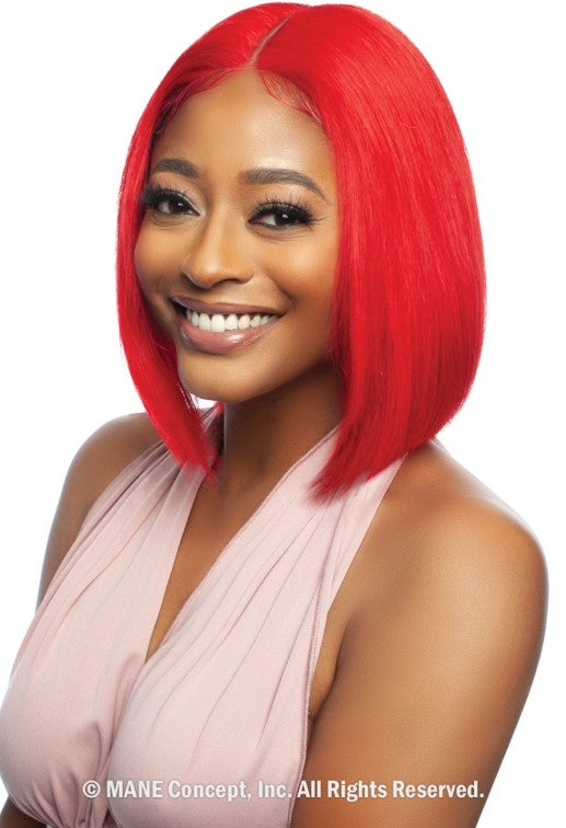 Mane Concept Trill 13A Pre-Colored Unprocessed Human Hair HD 6" Deep Lace Part Wig Red Straight Bob 10" TROC2330