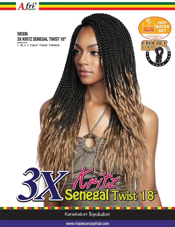 Mane Concept Afri-Naptural Crochet Braid SB306 3X Kritz Senegal Twist 18" - Elevate Styles