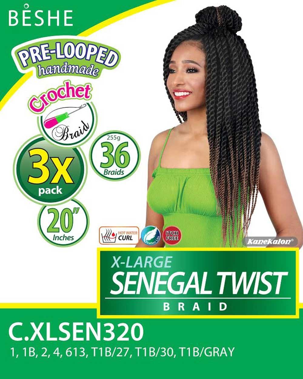 Beshe Crochet 3x Braid Pre-Looped Bulk 20" X-Large SENEGAL TWIST Braid C.XLSEN320 - Elevate Styles