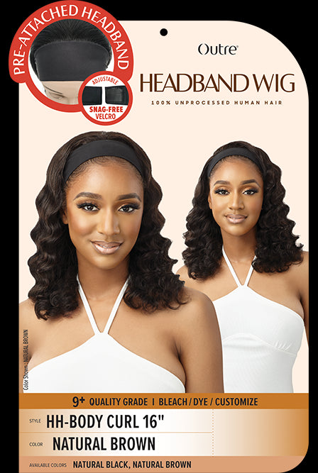 Outre 100% Unprocessed Human Hair Headband Wig HH Body Curl 16" - Elevate Styles