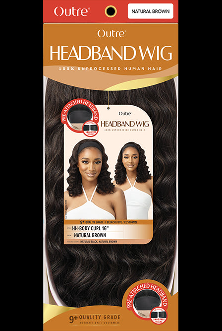 Outre 100% Unprocessed Human Hair Headband Wig HH Body Curl 16" - Elevate Styles