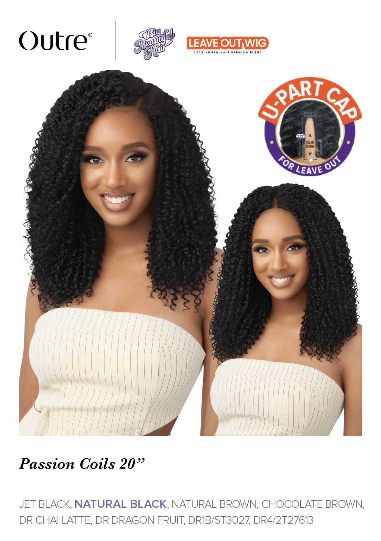 Outre Big Beautiful Hair Human Blend Leave Out U Part Wig Passion Coils 20" - Elevate Styles