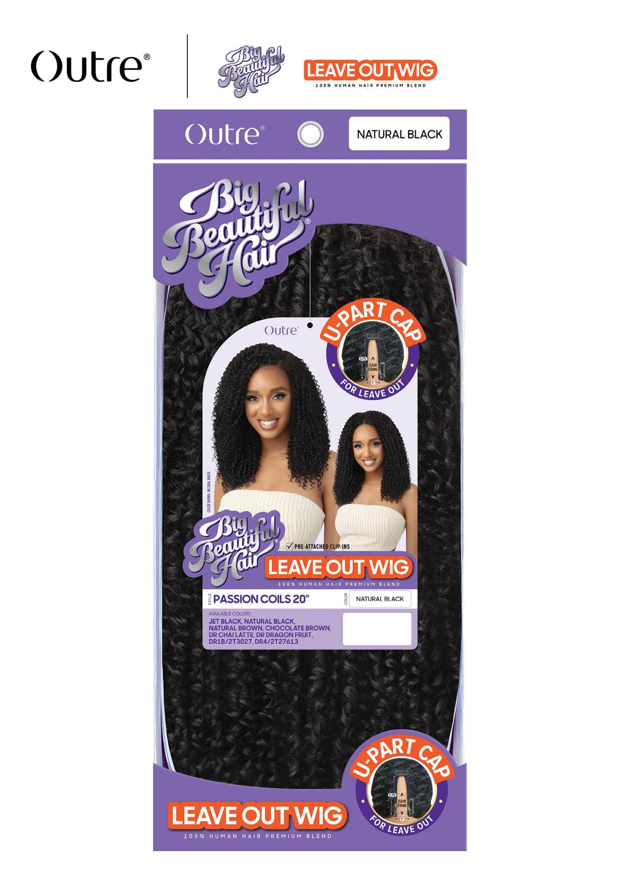 Outre Big Beautiful Hair Human Blend Leave Out U Part Wig Passion Coils 20" - Elevate Styles