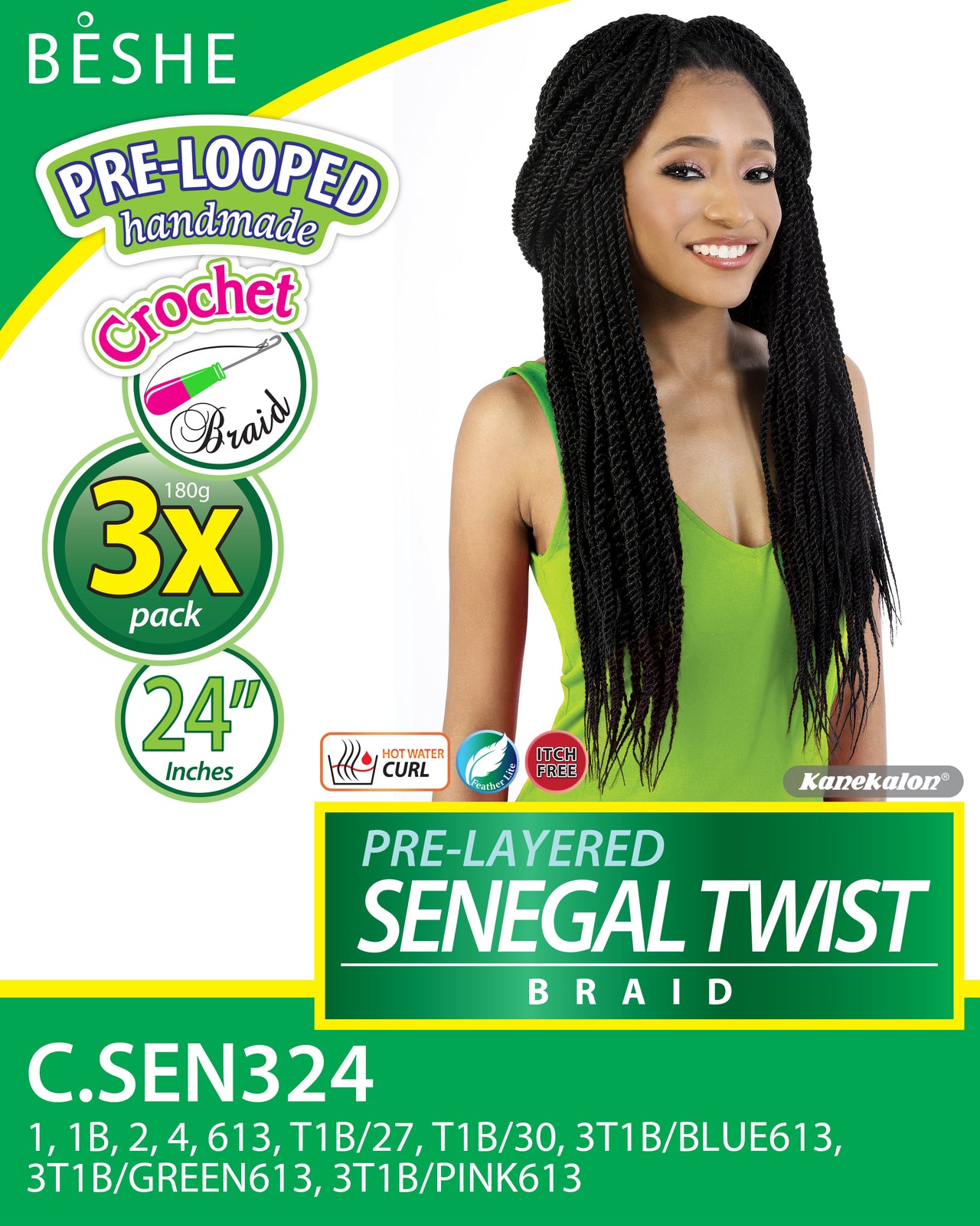 Beshe Crochet Braid 3X Pack Pre-Layered Senegal Twist Braid C.SEN324 - Elevate Styles