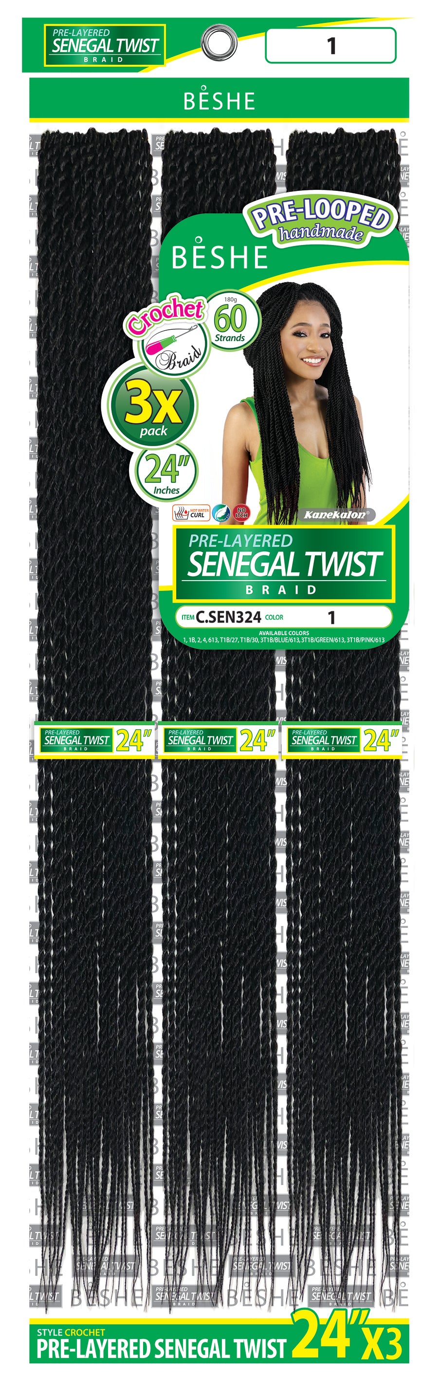 Beshe Crochet Braid 3X Pack Pre-Layered Senegal Twist Braid C.SEN324 - Elevate Styles