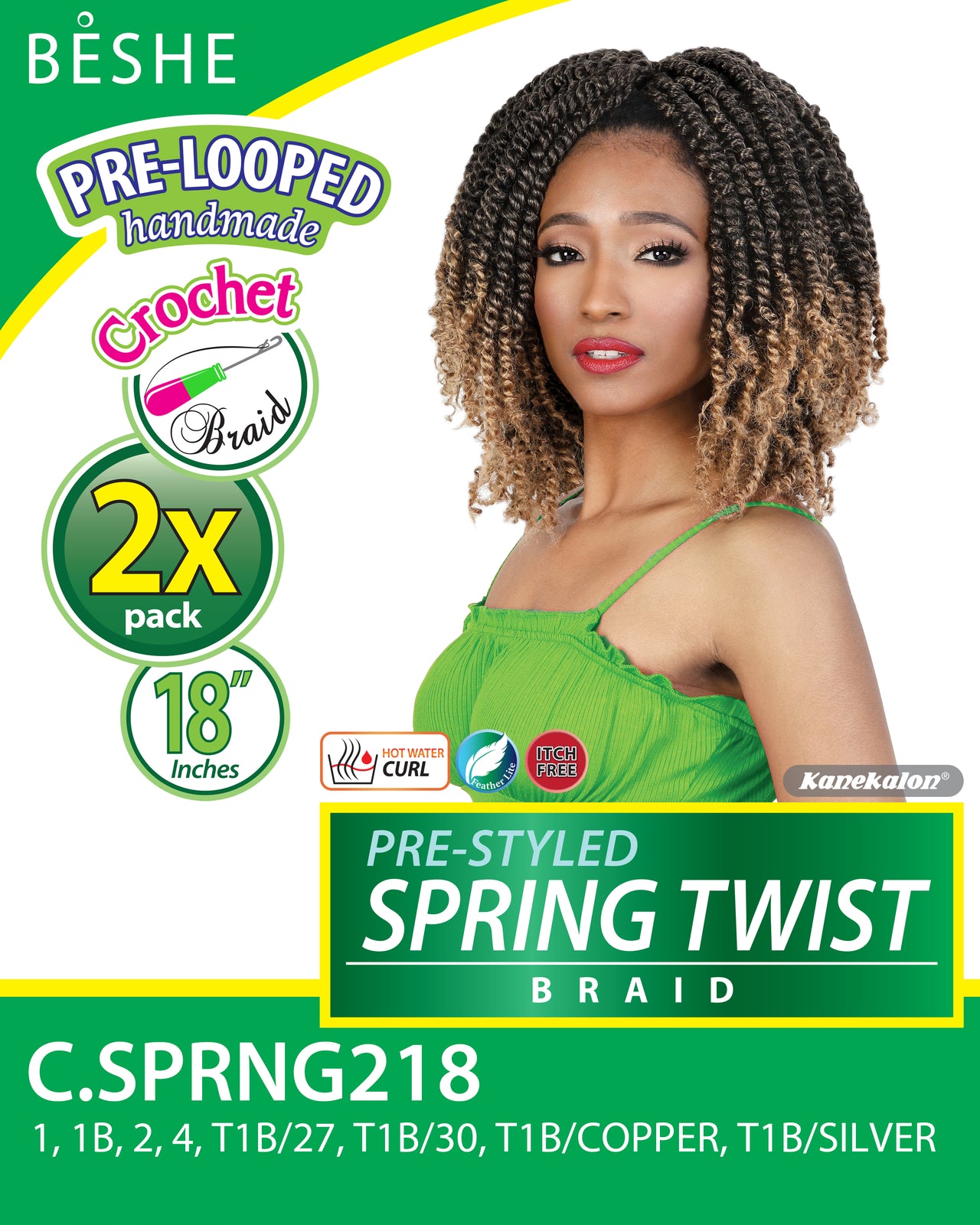 Beshe Crochet 2x Pre-Looped 18" SPRING TWIST Braid C.SPRING 218 - Elevate Styles