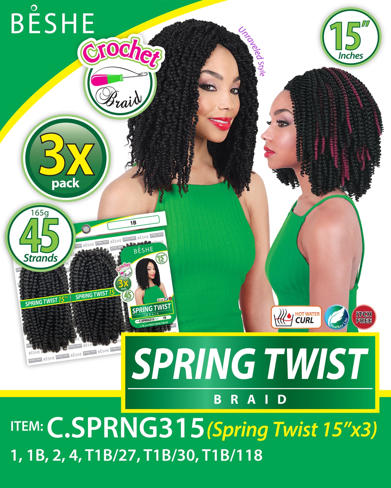 Beshe Crochet 3x Pre-Looped 15" SPRING TWIST Braid C.SPRNG 315 - Elevate Styles