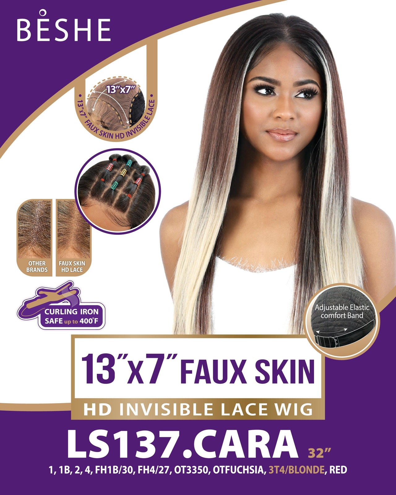 Beshe 13"X 7" Faux Skin HD Invisible Lace Wig LS137-Cara 32" - Elevate Styles