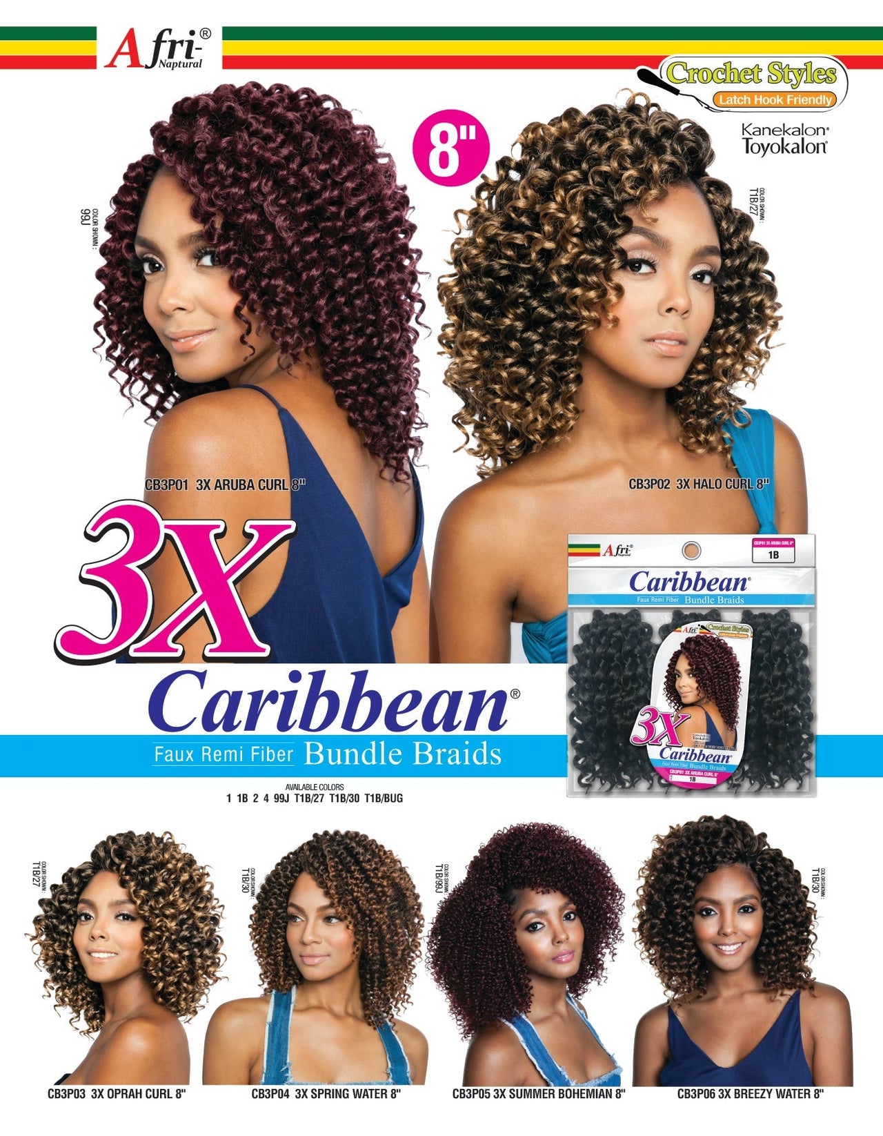 Mane Concept Afri Naptural Caribbean Crochet Braid 3x Breezy Water 8" CB3P06 - Elevate Styles