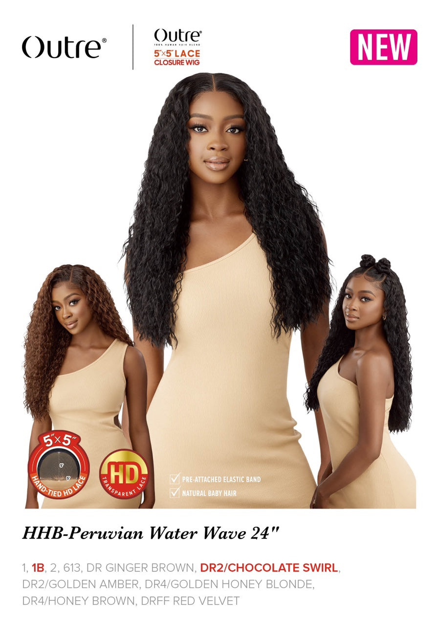 Outre 5"x 5" HD Lace Closure Lace Front Wig HHB-Peruvian Water Wave 24" - Elevate Styles