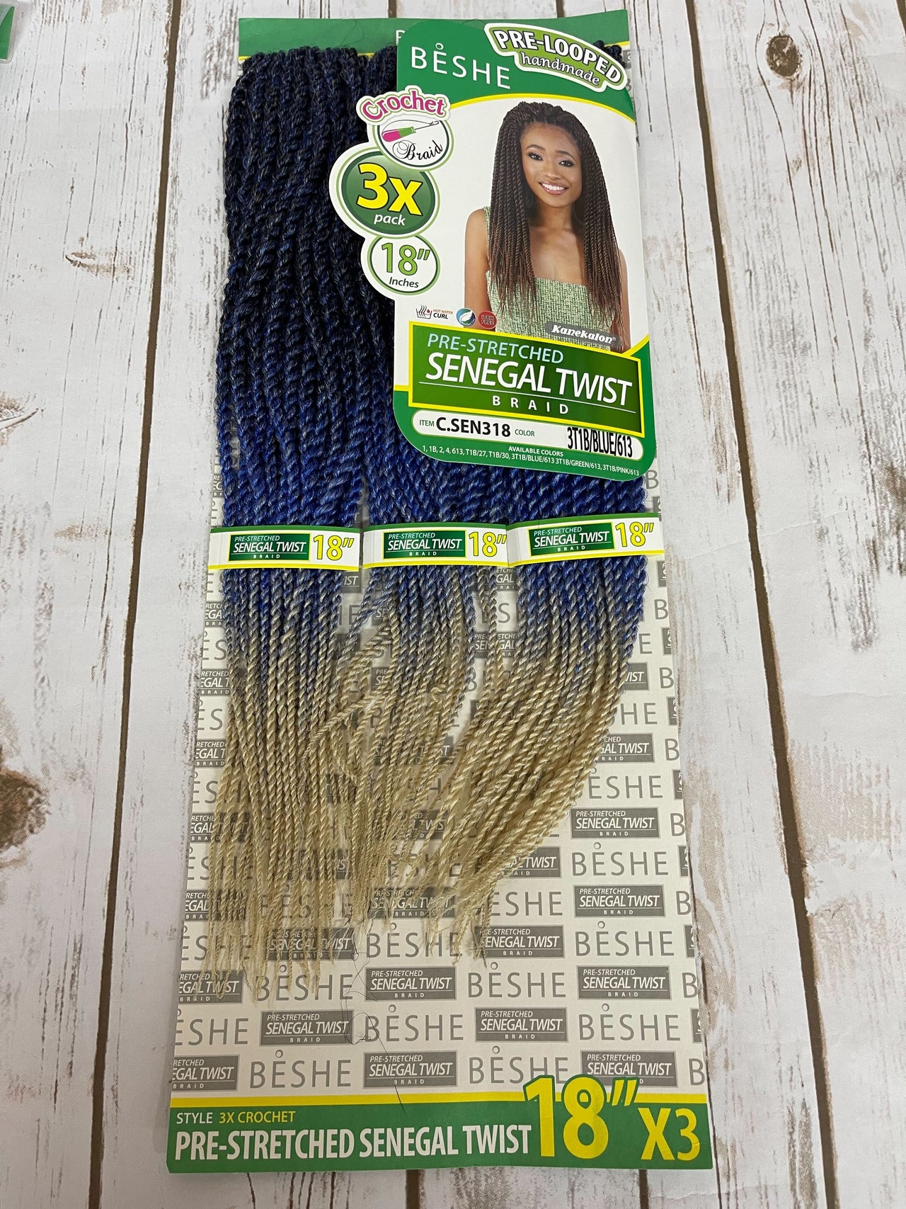 Beshe 3x Pack 18" Pre-Layered Senegal Twist Braid C.SEN218 COLOR 3T1BBLUE613 - Elevate Styles